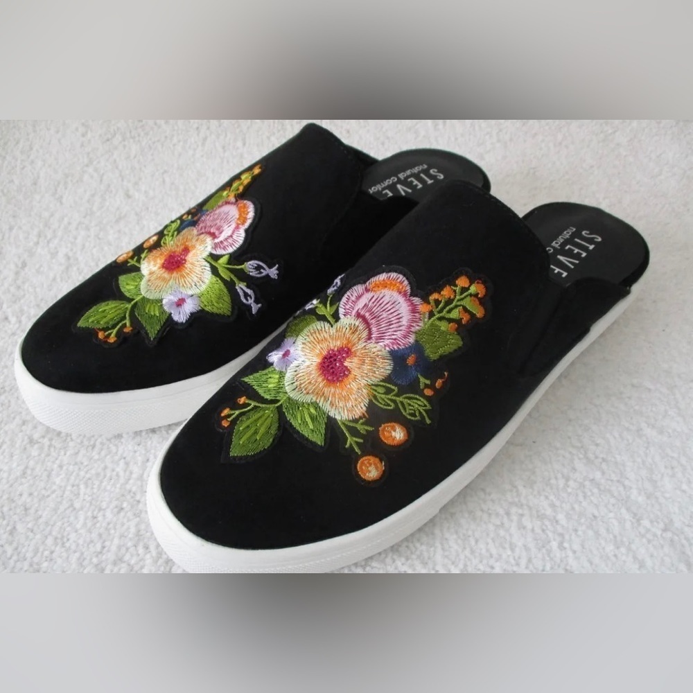 Steve Madden NATURAL COMFORT BLACK FLORAL EMBROIDERED SHOES SIZE 6W NWOT 🍂​ - Picture 9 of 11